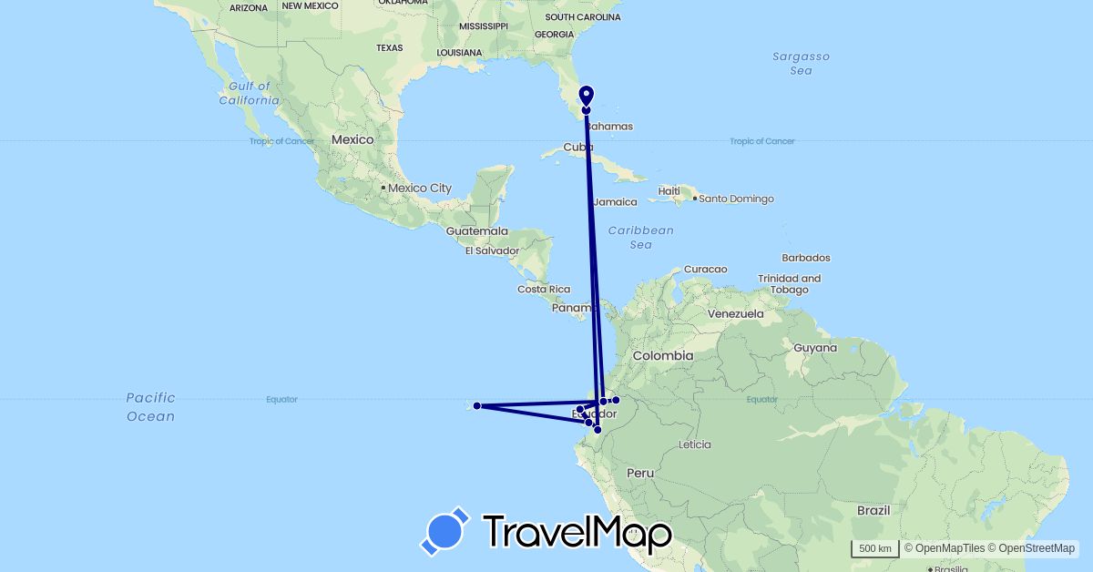 TravelMap itinerary: driving in Ecuador, United States (North America, South America)